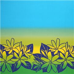 Tissu bleu ciel et jaune avec des fleurs exotiques Tissu par Trans-Pacific Textiles