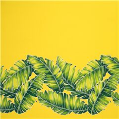 Tissu jaune vif avec des feuilles de bananier vertes Tissu par Trans-Pacific Textiles