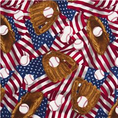 Tissu gants de baseball en cuir, fond de drapeaux amricains Tissu par Timeless Treasures