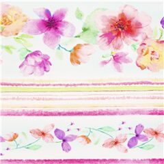 Tissu en coton blanc bandes  fleurs aquarelle roses orange Tissu par Timeless Treasures