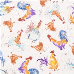 Tissu blanc avec des grillages et poules multicolores peintes Tissu par Quilting Treasures