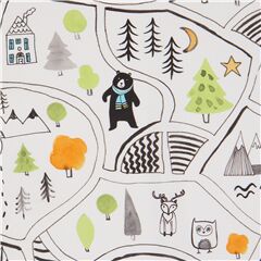 Tissu blanc avec des animaux, une ville, une carte Tissu par Robert Kaufman