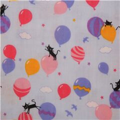 babyblau Katzen Ballon Wolken japanische doppellagige Gaze Baumwollstoff (Reststück)