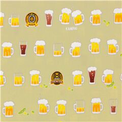 Tissu japonais coton lisse beige bires edamame stout en ranges kanpai cheers Tissu par Cosmo