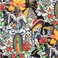 Teschio pirata in tessuto nero extra largo pois Halloween Fabric by Stof  France - modeS4u