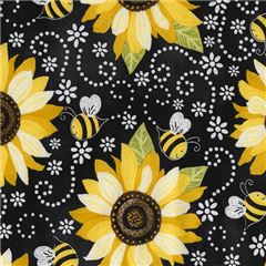 Tissu Timeless Treasures noir-gris avec des fleurs et des abeilles Tissu