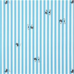 Tissu lamin bleu et blanc  rayures avec des petits chats noirs qui se cachent Tissu par Japanese Indie