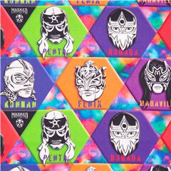 Tissu hexagones multicolores, masques luchadorables officiels Tissu par Michael Miller