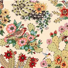 Hacienda Cactus Illustrated Butterfly Dragonfly Fabric by Alexander Henry