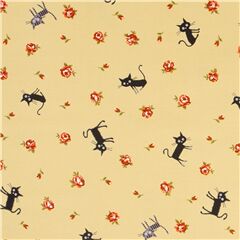 Tissu CocoLand crme avec des chats et des roses, import du Japon Tissu par Japanese Indie