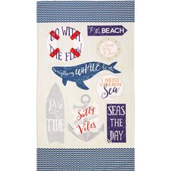 Tissu  panneaux en coton crme bleu ocan et slogans en anglais Tissu par Michael Miller