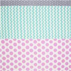 Tissu Oxford coton crme  pois roses zig-zags et rayures bleus Tissu par Kokka