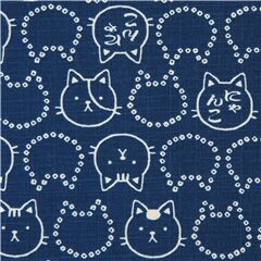 Tissu Dob bleu fonc avec des ttes de chats Tissu