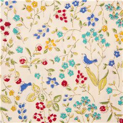 Tissu en popeline de coton crme fleurs sauvages bleues jaunes et baies rouges Tissu par Cosmo