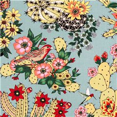 Hacienda Cactus Illustrated Butterfly Dragonfly Fabric by Alexander Henry