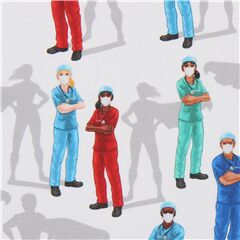 Tissu blanc avec des infirmires, des mdecins, des docteurs Tissu par Robert Kaufman