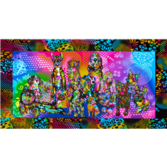 Groupe De Chiens Panneau Psychdlique Color Tissu par Sykel Enterprises