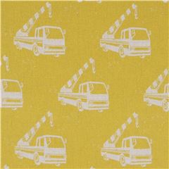 Toile echino lamine jaune moutarde avec des vhicules de chantier naturels coupon (coupon)