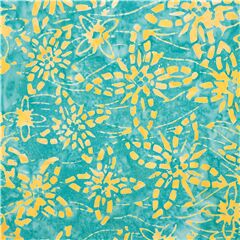 Tela flores cuatro ptalos amarillo y azul batik desteido Tela de Timeless Treasures