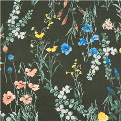 Tissu linon japonais vert gazon avec des fleurs des prs magnifiques Tissu par Hokkoh
