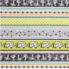 Tissu en coton bandes vertes lphants cocotiers arbres Tissu par Michael Miller