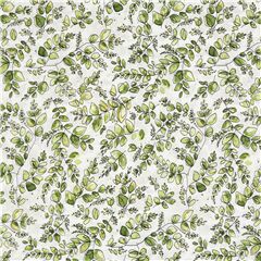 Tissu linon en coton blanc avec des feuilles vertes Tissu par Robert Kaufman
