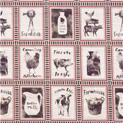 Tissu coton gris cru animaux de la ferme pots produits paniers Tissu par Michael Miller