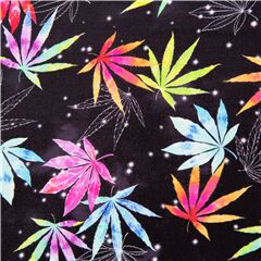 Tela hojas algodn negro estampado de colores Tela de Michael Miller