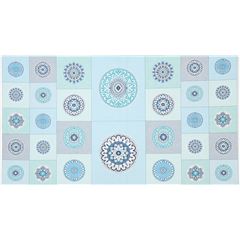 Tissu bleu clair et vert avec des cercles, Circle Patch Panel Tissu par Michael Miller