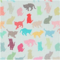 Tissu vert menthe clair avec des petiits chats multicolores coupon (coupon)