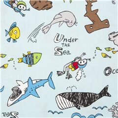 Tissu en coton bleu ple ocan plonge sous-marine requins baleines Tissu par Japanese Indie