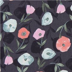 Tissu linon lger en coton gris avec des fleurs, des coquelicots Tissu par Cosmo