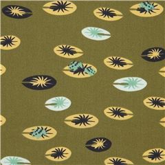 moss green with light yellow lily pad organic fabric by birch from the USA Remnant (Remnant)