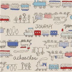 Tissu Oxford au coloris naturel avec des petits trains Tissu par Kokka