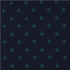 Tissu jersey Jacquard bleu marine en fil teint avec des ancres vertes Tissu par Kokka