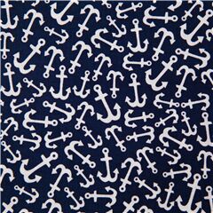 Tissu en coton bleu marine ancres blanches dans tous les sens Tissu par Timeless Treasures