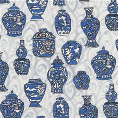 Tissu cru Tana Lawn en coton avec des vases bleus (coupon)