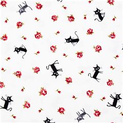 Tissu CocoLand cru avec des chats et des roses, import du Japon Tissu par Japanese Indie