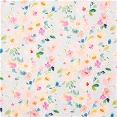Tissu bleu ple avec des fleurs d't pastel style aquarelle, Tissu par Dear Stella