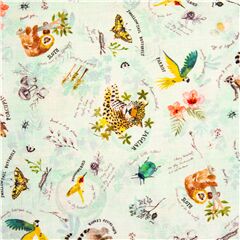 Tissu en coton bleu-vert ple animaux sauvages et journaux Tissu par Michael Miller