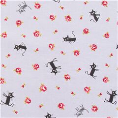 Tissu CocoLand violet ple avec des chats et des roses, import du Japon Tissu par Japanese Indie