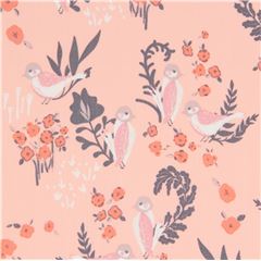 Tissu pche avec des petites fleurs et des oiseaux Tissu par Art Gallery Fabrics