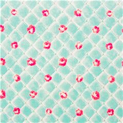 Tissu en coton bleu points de treillis style couette avec des roses roses Tissu par Cosmo