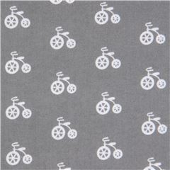 Tela de franela gris con pequeas bicicletas blancas Cozy Cotton Tela de Robert Kaufman