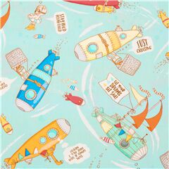 Tissu en coton bl sous-marins illustrs et animaux mignons Tissu par Michael Miller