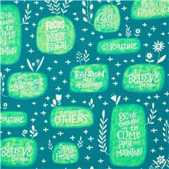 Tissu coton sarcelle dictons encourageants, citations inspirantes Tissu par Michael Miller