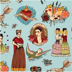 Tissu turquoise avec Frida Tissu