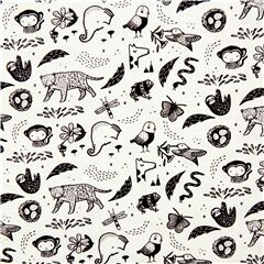 Tissu en coton blanc avec des animaux illustrs noirs Tissu par Dear Stella