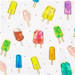 Tissu QT Fabrics blanc avec des desserts, des ice-pops multicolores Tissu par Quilting Treasures