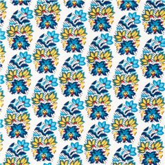 Tissu blanc avec des motifs cachemire bleus rpts Tissu par Liberty Fabrics